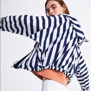 Zara Navy and White Striped Windbreaker